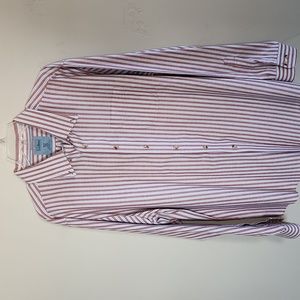 LL Bean Men's XL Button Down Shirt Cinnamon with Light Blue Stripe